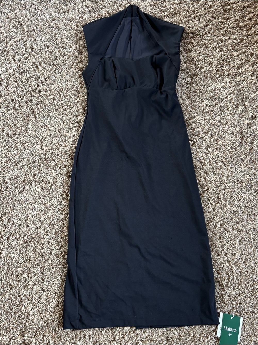 NWT Halara Black Mockneck Square Neck Slit Midi Dress Small XS